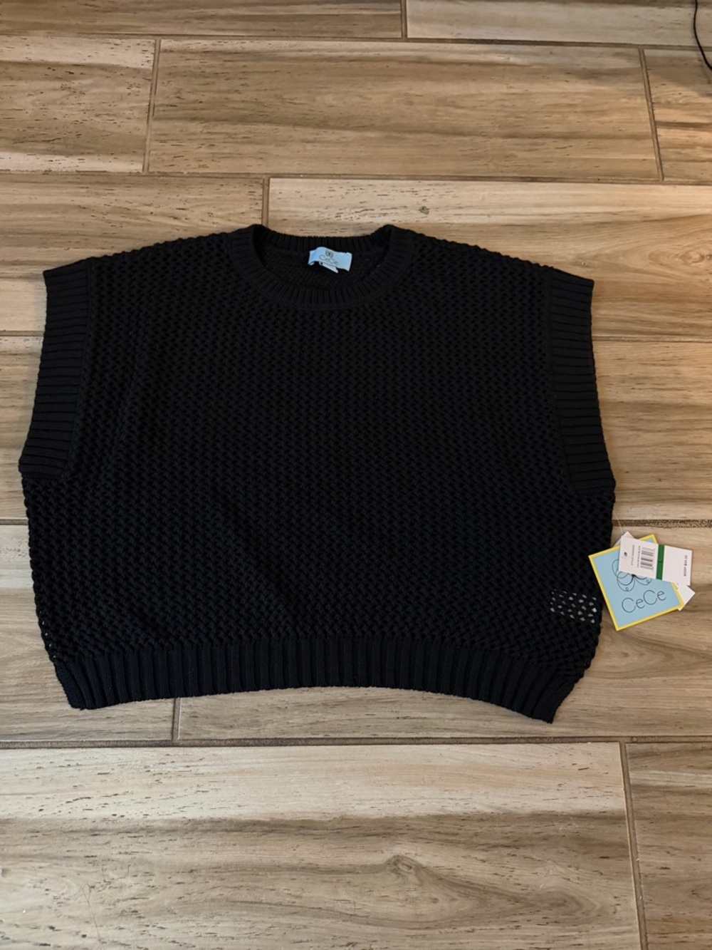 CeCe Rich Black Knit Sleeveless Shell